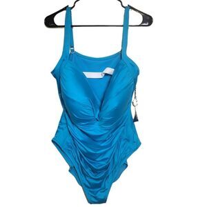Sonnet Shores Turquoise One Piece Swimsuit, Plus Size 24W